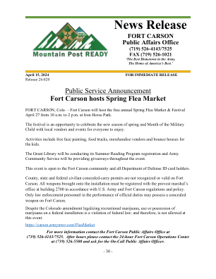 新闻稿 - FORT CARSON 公共事务办公室